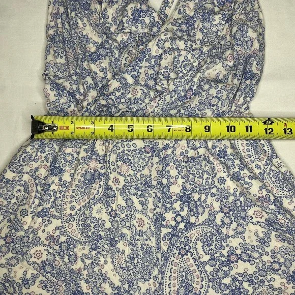 Free People Delfonic Flirty Paisley Romper Size 4 Blue Cross Back Straps Lined - Picture 11 of 12
